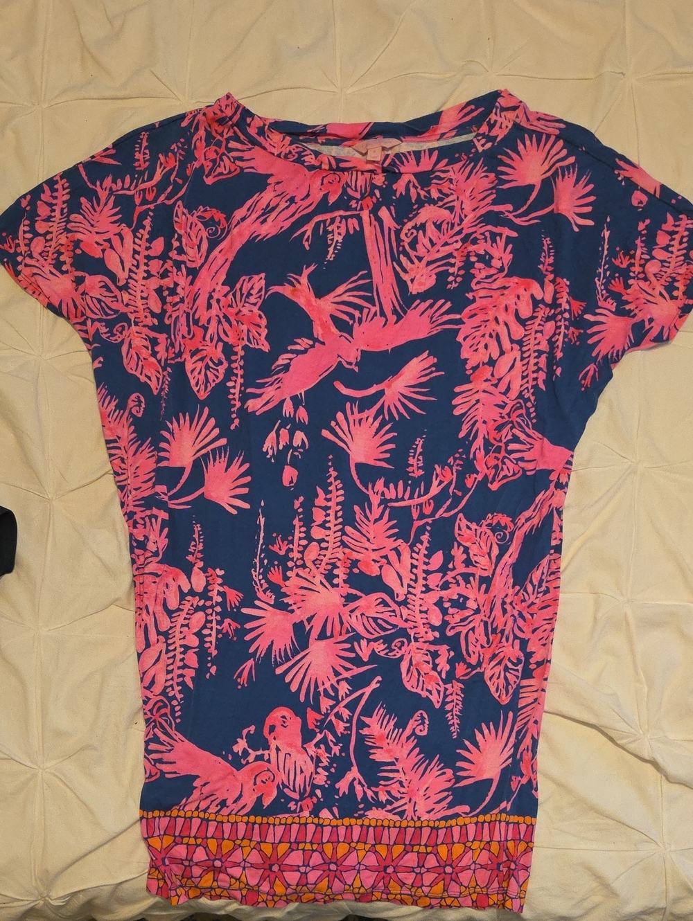 Lilly Pulitzer Pink Tropical Print Short Sleeve Dress on Navy
